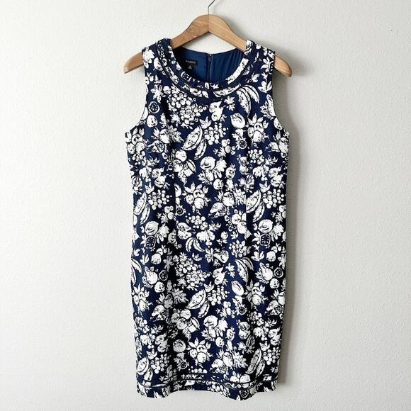 Talbots Mixed Fruit Cotton Textured Navy White Sleeveless Dress Women’s Size 14 - Picture 2 of 12